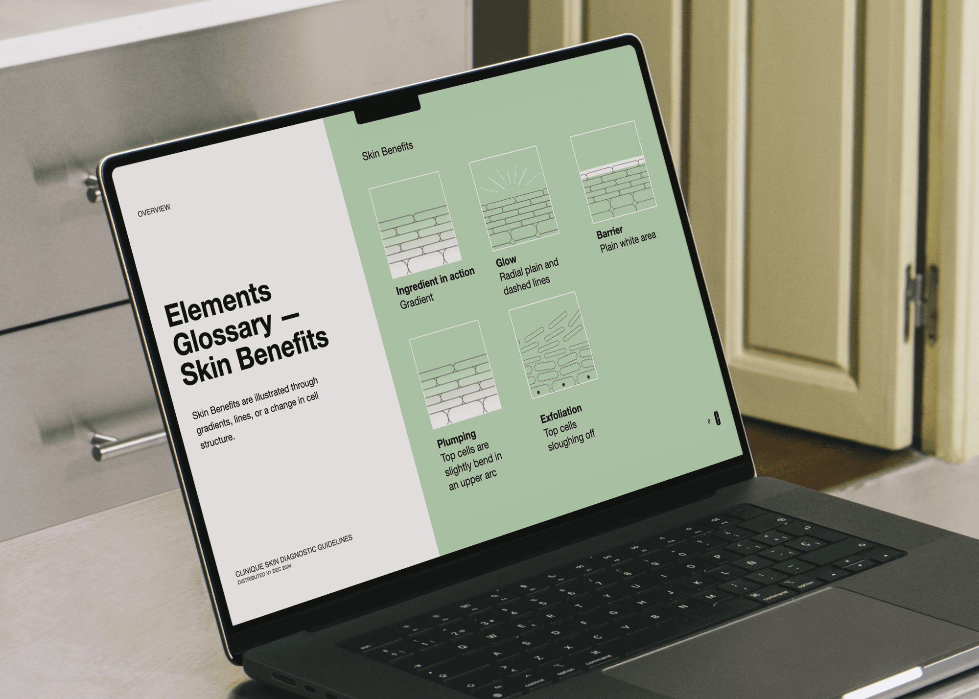 Clinique skin illustration guidelines displayed as a reference grid and digital guide