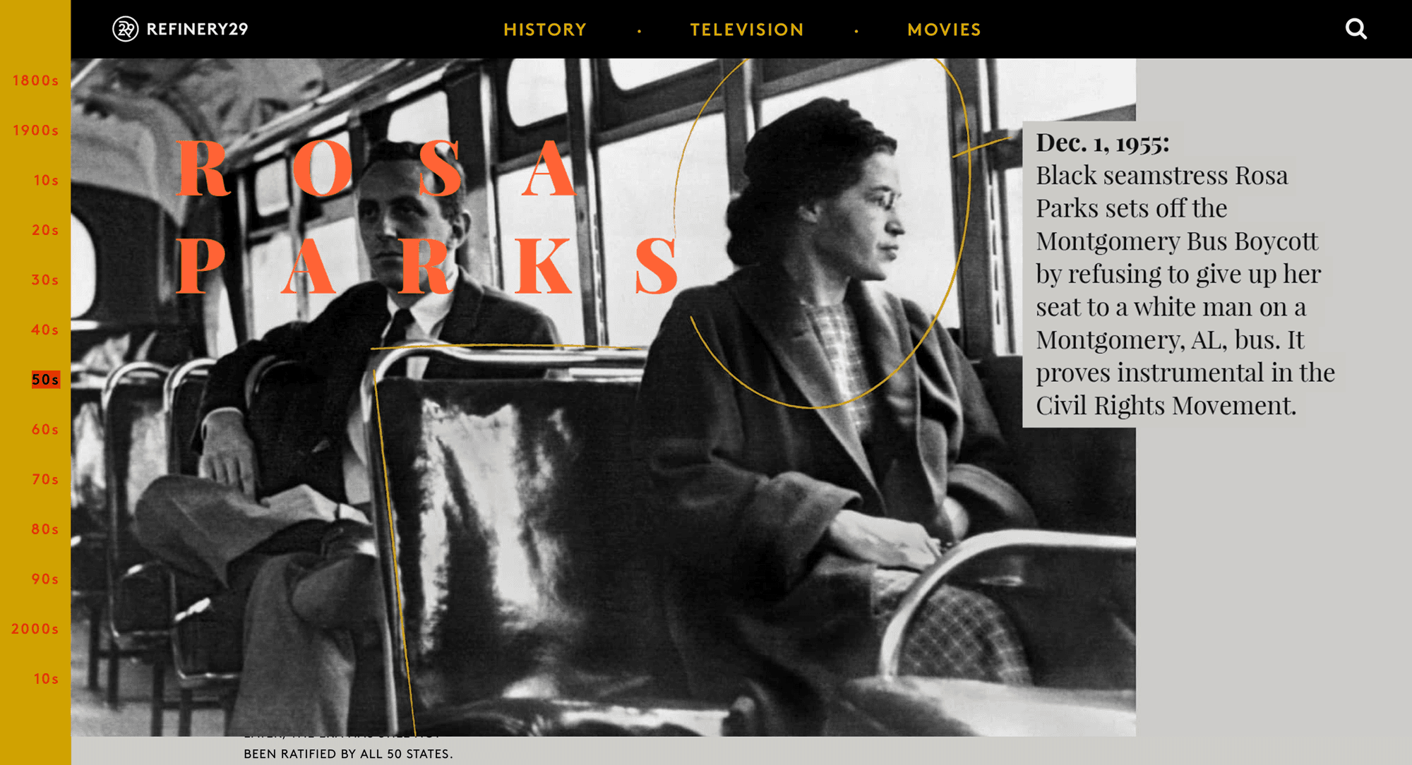 Rosa Parks editorial feature within the Refinery29 First Ladies experience