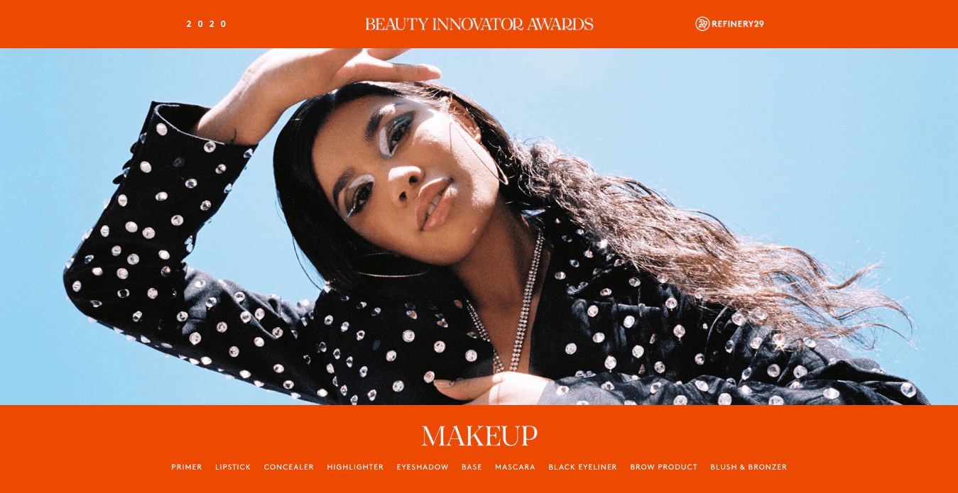 Refinery29 Beauty Innovator Awards editorial page for makeup