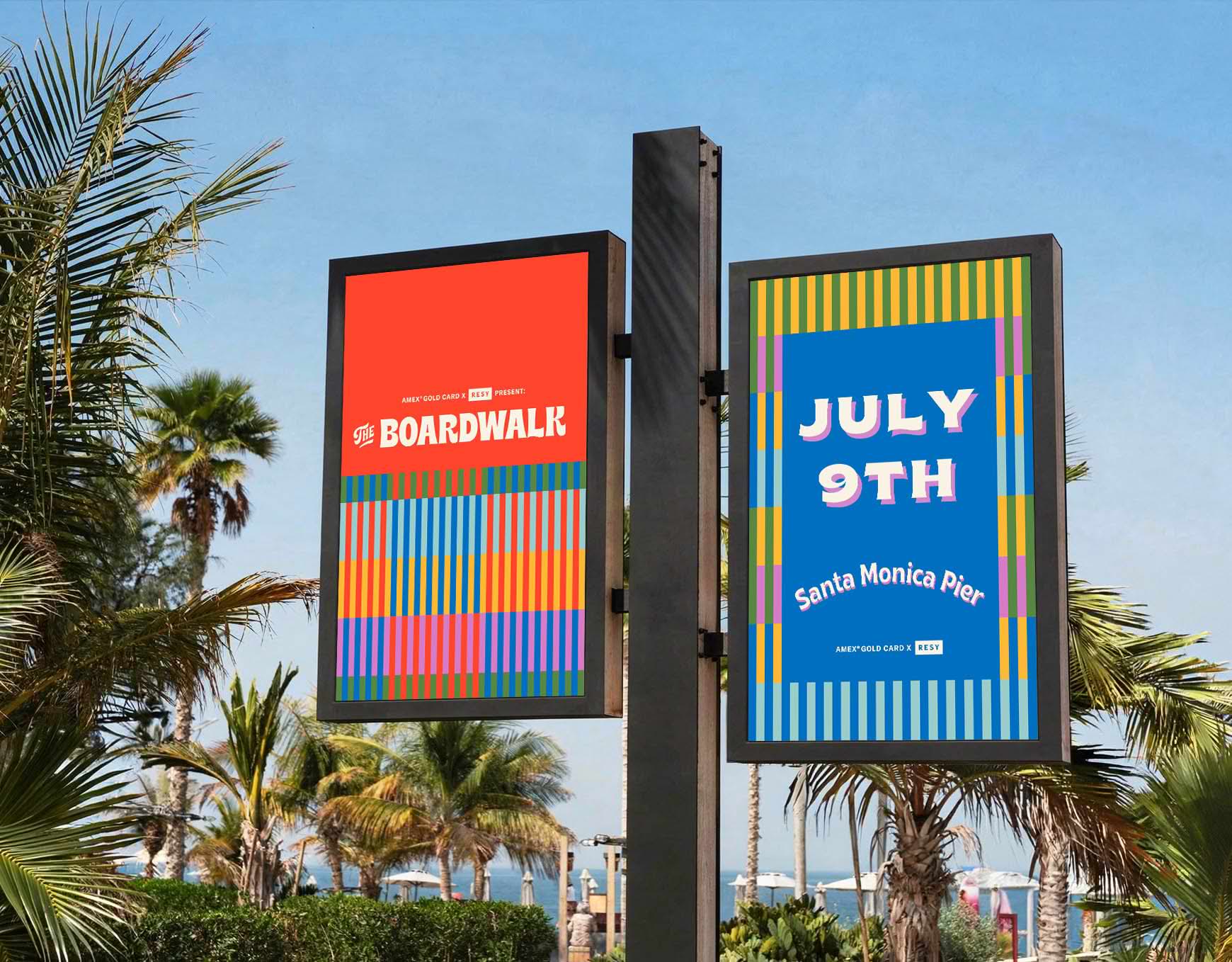 The Boardwalk event posters installed near the Santa Monica Pier