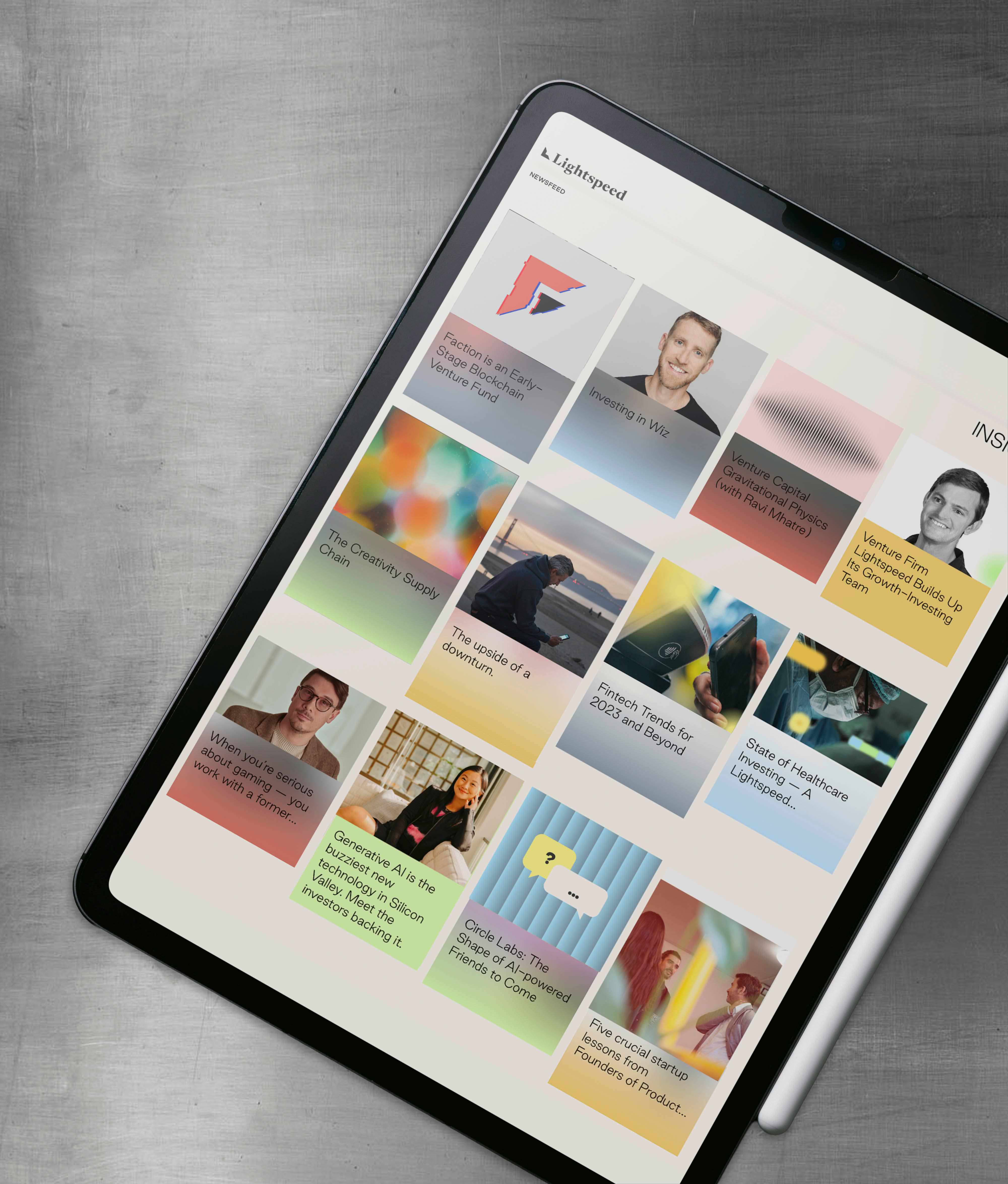 Lightspeed editorial homepage displayed on a tablet